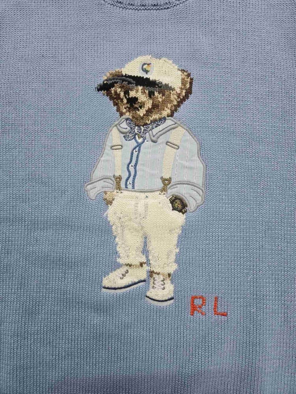 Ralph Lauren Polo‑Bear Light Blue Cotton Crewneck Knit Sweater Unisex - Picture 5 of 6